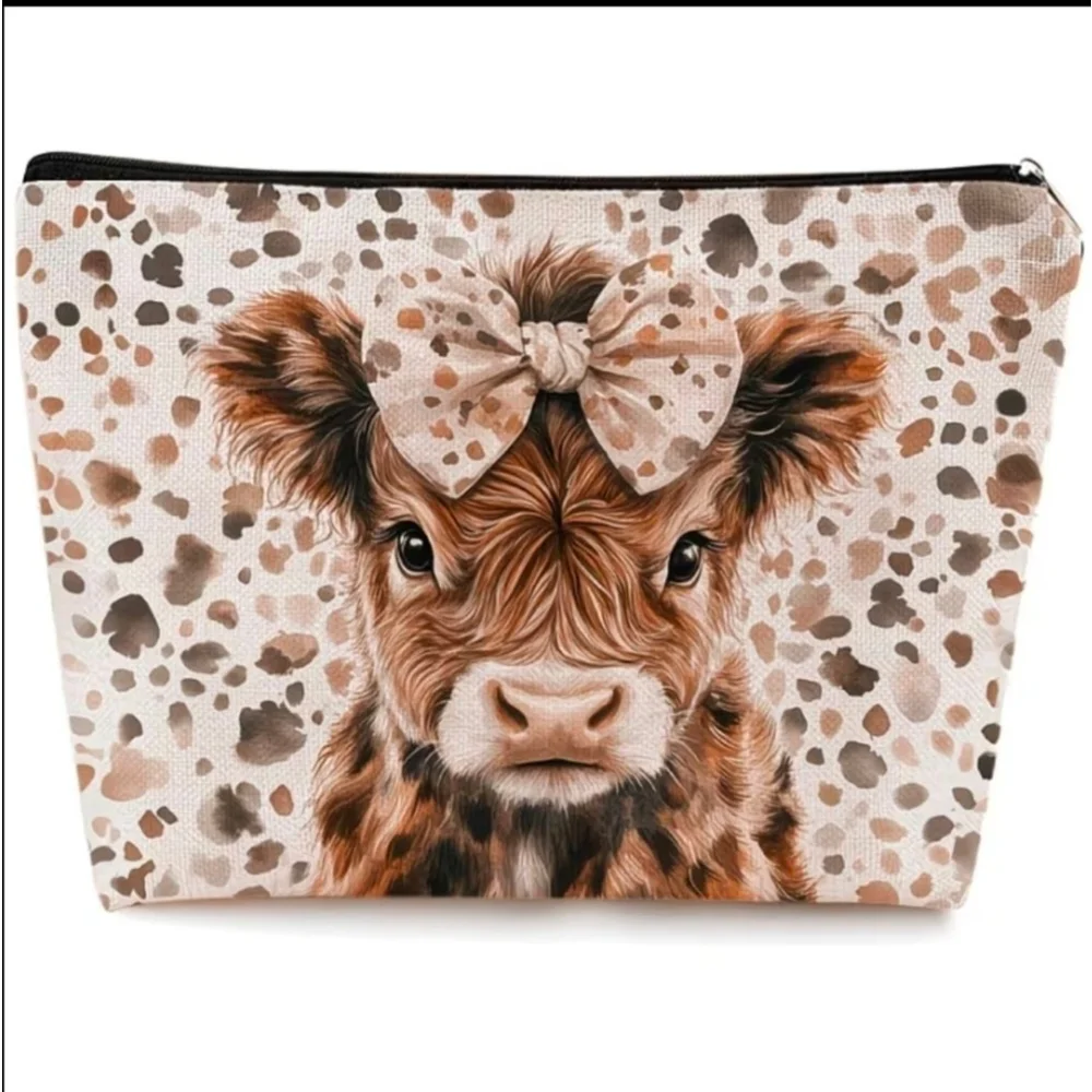 Women's Highland Cow Cosmetic Bag One Size Brown Beige